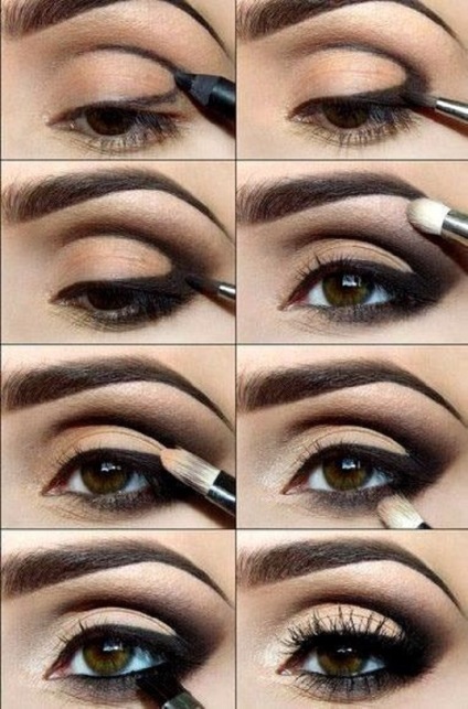 Smokey Eyes barna szeme video oktatóanyagokat, hogyan válasszuk ki az árnyékból, és alkalmazza őket, fotók