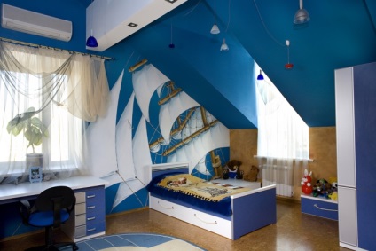 Hálószoba egy tengeri stílusban - fotók és nterera