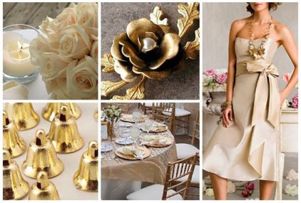 Esküvő arany hangok dekoráció és a kép a menyasszony