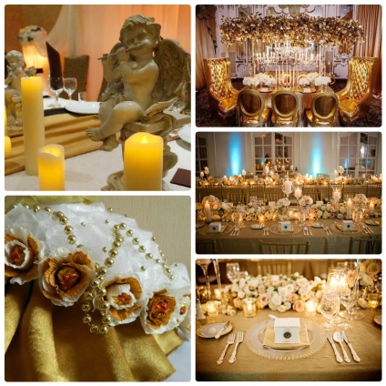 Esküvői dekoráció az arany szín és fotó