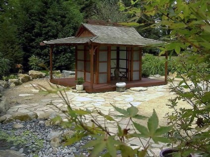 Pavilon a japán stílusú jellemzőit és anyagválasztás