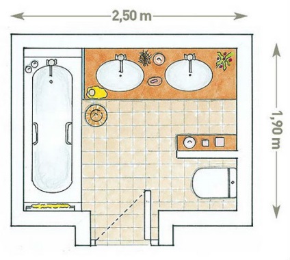 Megvalósítási módok átalakítás egy fürdőszoba és egy WC, fürdőszoba fotó terv 4 négyzetméter, 3 méter alapterületű, és 2 méter tér és a