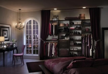 A hálószoba öltöző (66 kép) ruhatár gipszkarton elrendezés egy kis szekrény belseje