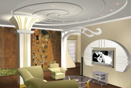 Tervezés mennyezet képet a házban, a modern formája a belső, új designer mennyezeti