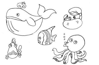 Döntetlen a tengeri élet - mesterkurzusok - gyermekek rajzai a