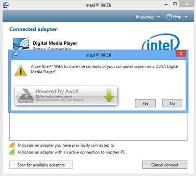 Intel WiDi (vezeték nélküli technológiával) intel widi