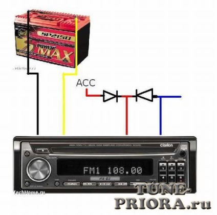A helyes kapcsolat a rádió - tuning és javítási lada Priora (Csatlakozás sárga és krasnog vezeték felvevőt Priore) A helyes kapcsolat a rádió - tuning és javítási lada Priora