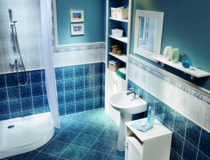 Kék fürdőszoba - dizájn része fehér és kék, és más kombinációk