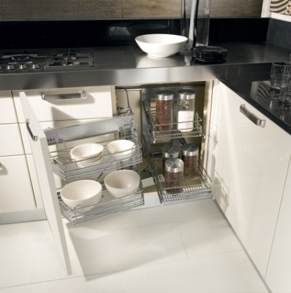 Corner szekrény a konyha (40 fotó) kapcsolat konyhabútor, mosogató alá mérete