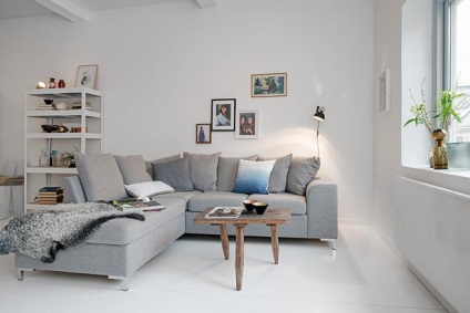Sarok kanapék a belső tulajdonságok szállást egy kis szoba és egy nappali fotó