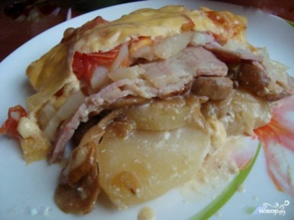 Sült krumpli hús és gomba - lépésről lépésre recept fotók