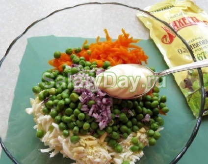 Saláta konzerv zöldborsó - egyszerűen elkészíthető és szép a design egy receptet, és fotó