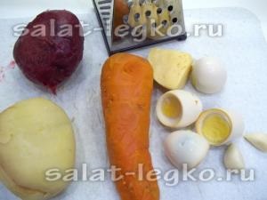 Saláta - Cap Monomakh, egy recept lépésről lépésre fotók csirkével