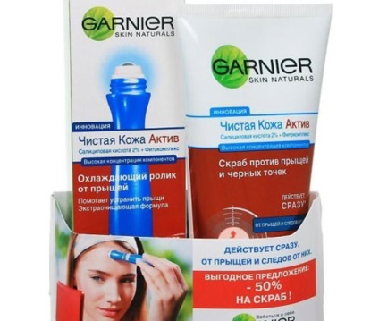 Garnier pattanás (Garnier) - Scrub ellen mitesszerek, valódi tejszín, roller, 3 in 1, tiszta bőr