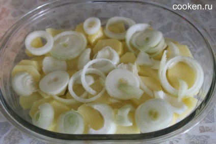 Rakott burgonya sajttal és kolbásszal a kemencében - egy recept fotó (recept) Rakott burgonya sajttal és kolbásszal a sütőben - a recept egy fotó