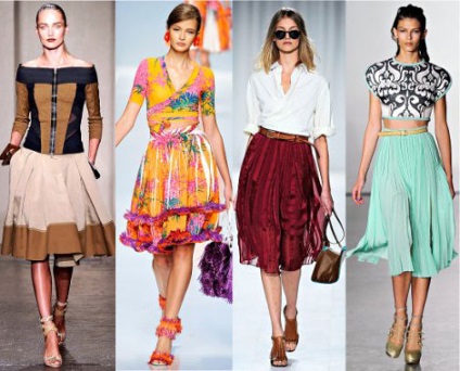 Nyári szoknyák, divatos színek és minták szövet szoknyát nyáron
