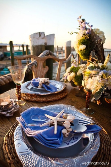 Ötletek egy esküvő a tengeri stílusú dekoráció és kellékek