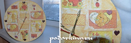 Az óra a falon a technika decoupage létre saját kezűleg (a falon) Az óra a falon a technika decoupage létre saját kezűleg