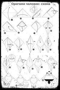 Az ember csinál origami papír számok, sziluettek és a személy (személyek origami) Az ember csinál origami papír számok, sziluettek és arcok