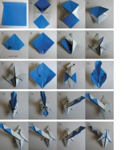 Az ember csinál origami papír számok, sziluettek és arcok