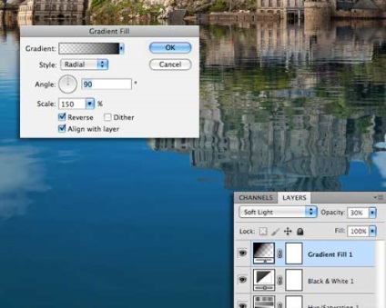 Hogyan hozzunk létre a Photoshop reális elmélkedés a víz