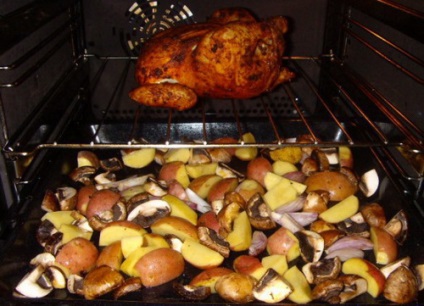 Csirkét a sütőbe burgonyával és gombával - otthoni étterem