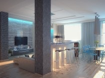 Дизайн вітальні з колонами, інтер'єр, фото, ремонт квартири
