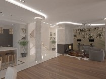 Дизайн вітальні з колонами, інтер'єр, фото, ремонт квартири
