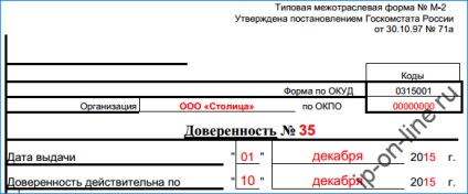 A meghatalmazást hogy megkapja az árut, a forma m-2