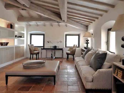 Olasz stílusú lakberendezési szoba, dekoráció és bútorok