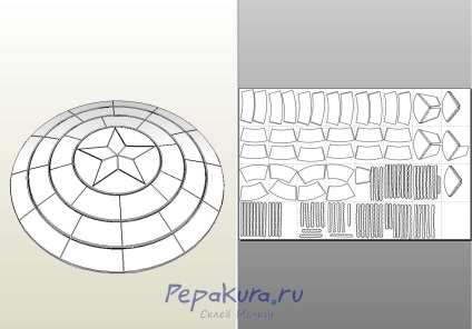 Hogyan készítsünk Amerika Kapitány pajzsa, pepakura (pepakura) Hogyan készítsünk Amerika Kapitány pajzsa, pepakura