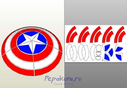 Hogyan készítsünk Amerika Kapitány pajzsa, pepakura (Amerika) Hogyan készítsünk Amerika Kapitány pajzsa, pepakura