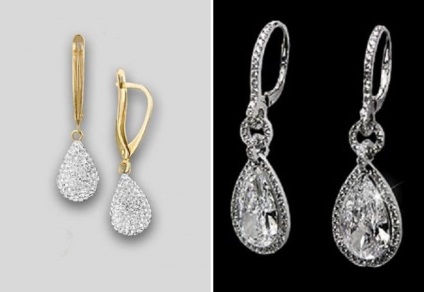 Klasszikus és exkluzív gyémánt fülbevaló - csapok és pusety, gyűrűk, és a pálya és tulipán