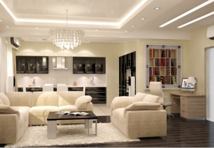 Gyönyörű nappali belső - design a lakás fotókkal
