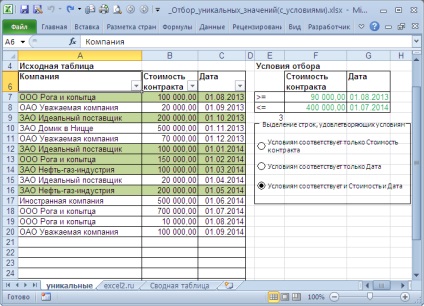 Választéka egyedülálló értékeket MS Excel feltételeknek - kompatibilis a Microsoft Excel 2007, Excel 2010 (válogatás) Választéka egyedülálló értékeket MS Excel feltételeknek - kompatibilis a Microsoft Excel 2007, Excel 2010