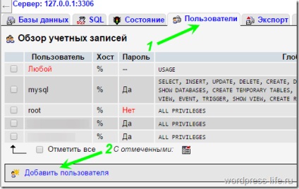 Phpmyadmin hogyan adhat hozzá egy felhasználó él wordpress