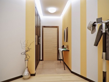 Csíkos tapéta a belső nappali, előszoba, hálószoba vagy óvoda, sikeres kombinációt és a design (előszoba) Csíkos tapéta a belső nappali, előszoba, hálószoba vagy óvoda, és sikeres kombinációja tervezés