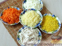 Recept saláta rakott alma és csirke (saláta sárgarépa) Puff recept saláta, alma és egy csirke
