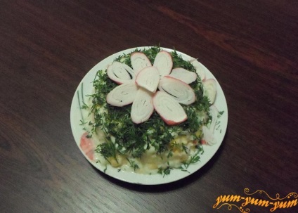 Saláta tarisznyarák pálca, a recept egy fotó - egy finom saláta (recept) Saláta tarisznyarák botokat, a recept egy fotó - egy nagyon finom saláta