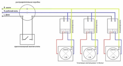 Bekötési rajz halogén lámpák egy transzformátor, villanyszerelő a házban