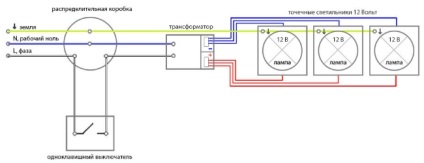 Bekötési rajz halogén lámpák egy transzformátor, villanyszerelő a házban