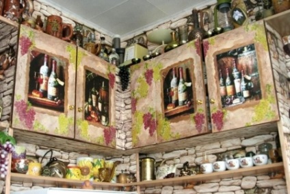 Decoupage konyhabútor (49 fotó) pulton dekoráció a konyhaasztalon kezével