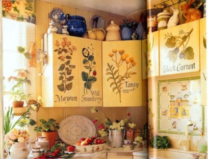Decoupage konyhabútor (49 fotó) pulton dekoráció a konyhaasztalon kezével