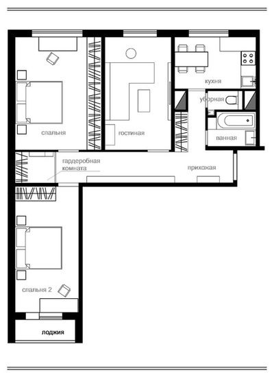 Ötletek átépítése két hálószobás apartman a panel házban 1605-kor