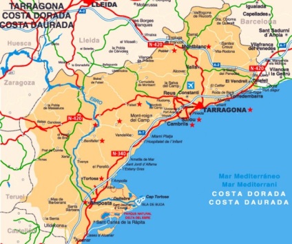 Costa Dorada a térképen Spain, virtuális turizmus