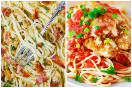 Spagetti kuritsey- receptek paradicsomos, tejszín és gombamártással