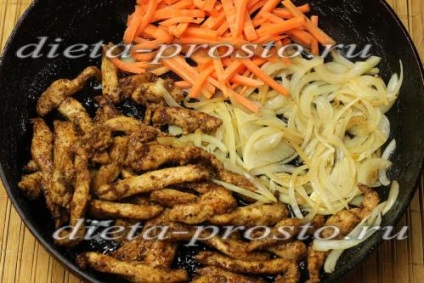 Stir Fry csirke zöldségekkel, egy recept egy fotó