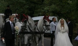 Esküvői kocsi menet méltó koronás fejek