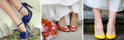 Színes esküvői cipő - divatos színek és minták a menyasszony fotókkal és videó