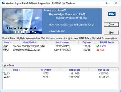 Diagnosztikai segédprogram HDD-gyártók (Digital Data Lifeguard) Diagnosztikai segédprogram HDD-gyártók
